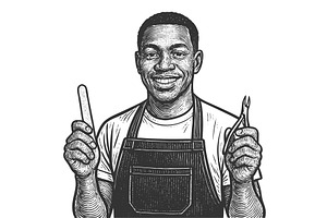 Smiling Male Manicurist Holding Nail, a Person Illustration by AlexArt
