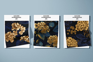 Golden Hydrangea Seamless Patterns