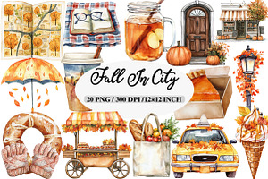 Watercolor Fall in City Clipart Bund, an Illustration by Daily.Designs