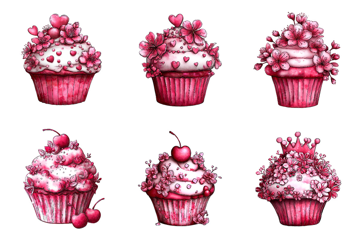 Whimsical spring cupcake clipart, an Illustration by SinaCreation (Photo 3 of 11)