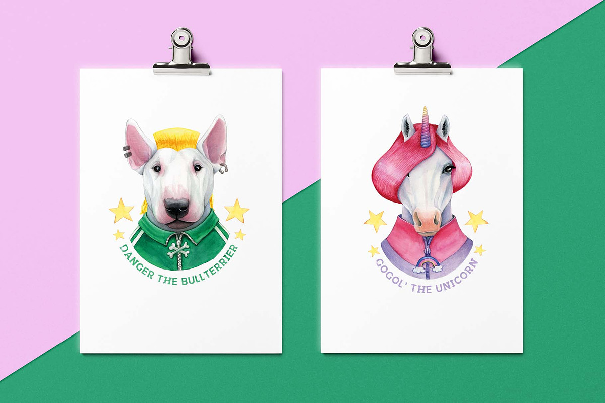90s Dressed up watercolor animals, an Animal Illustration by AnastasiaFears (Photo 4 of 11)