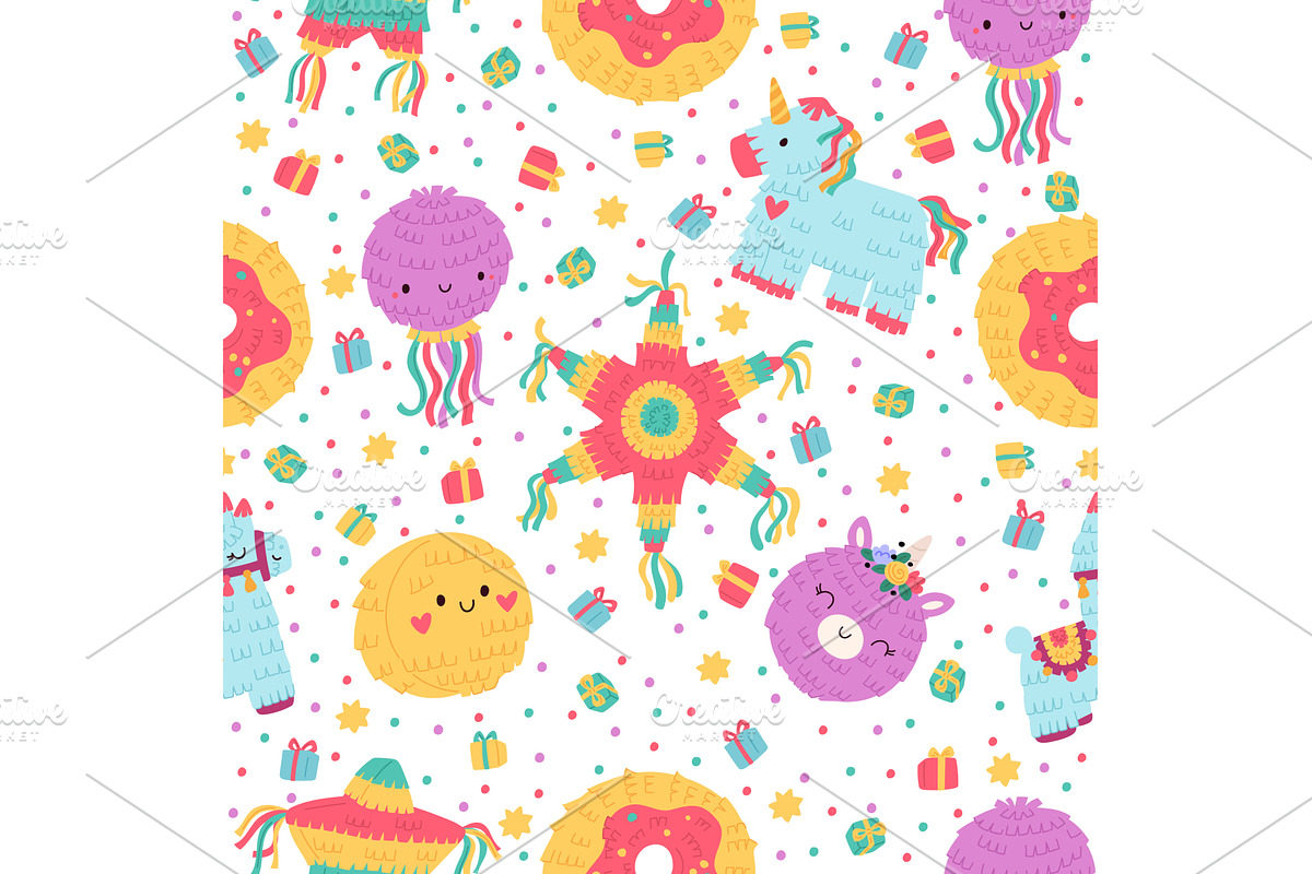Colorful pinatas with candies and, an Object Illustration by Vectorbuum