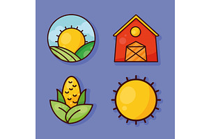 four farm agriculture icons, an Object Illustration by studiogstock