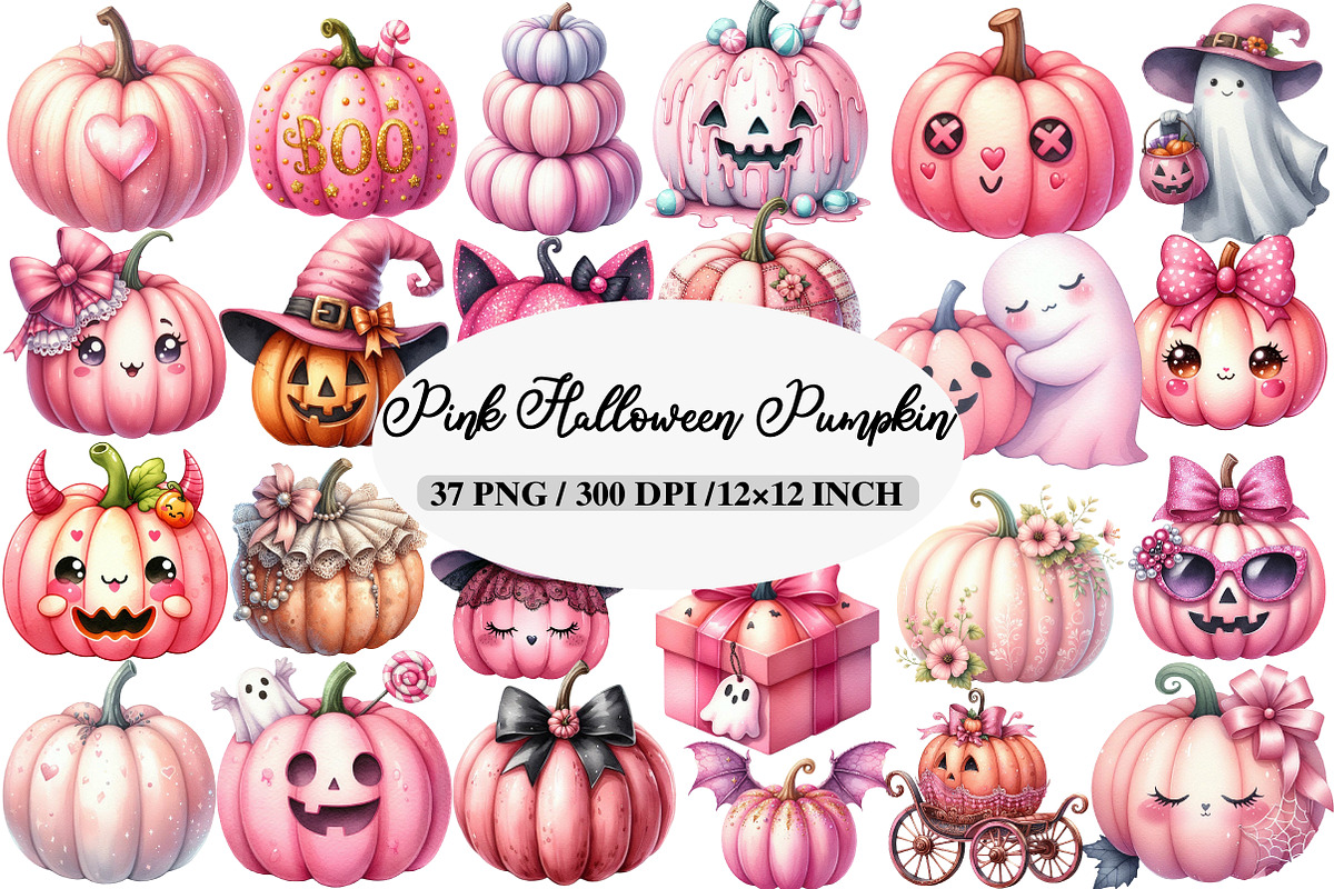 Pink Halloween Pumpkin Clipart, an Illustration by Daily.Designs (Photo 1 of 5)