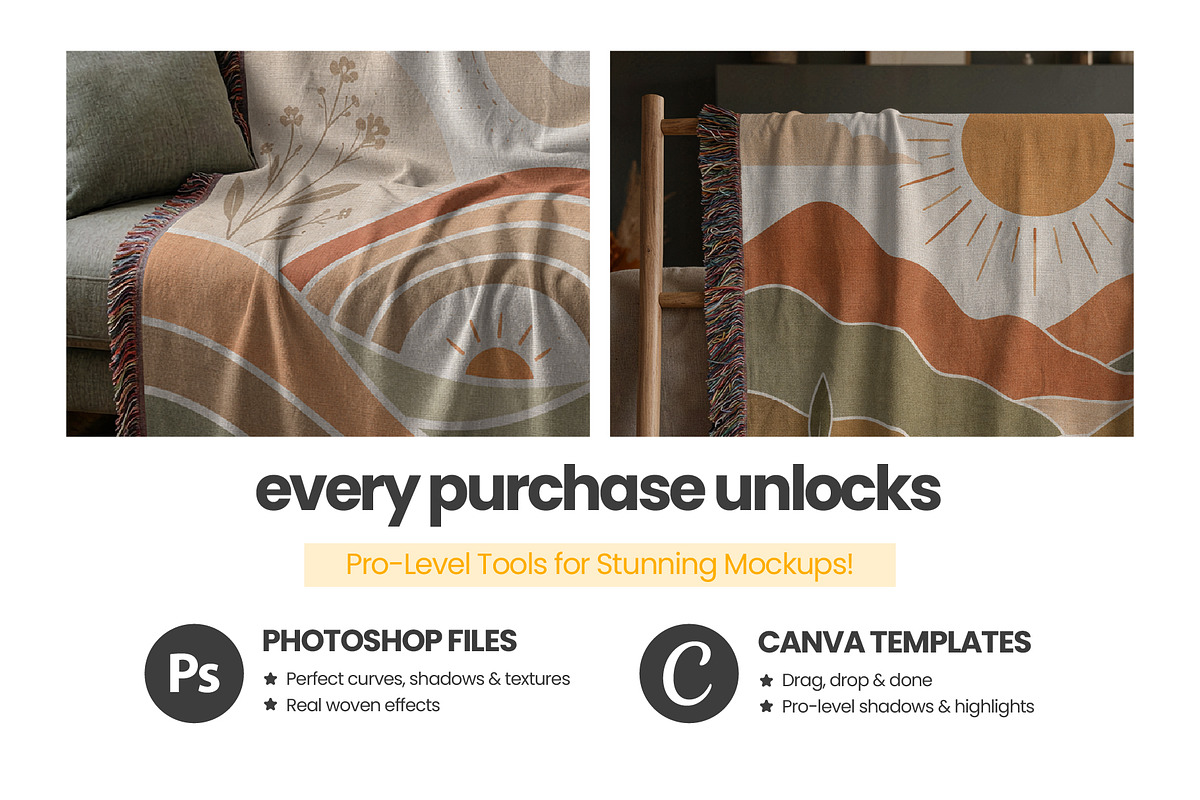 Woven Blanket Mockup x4 PSD PNG, a Household Mockup by Mockups Studio (Photo 2 of 9)