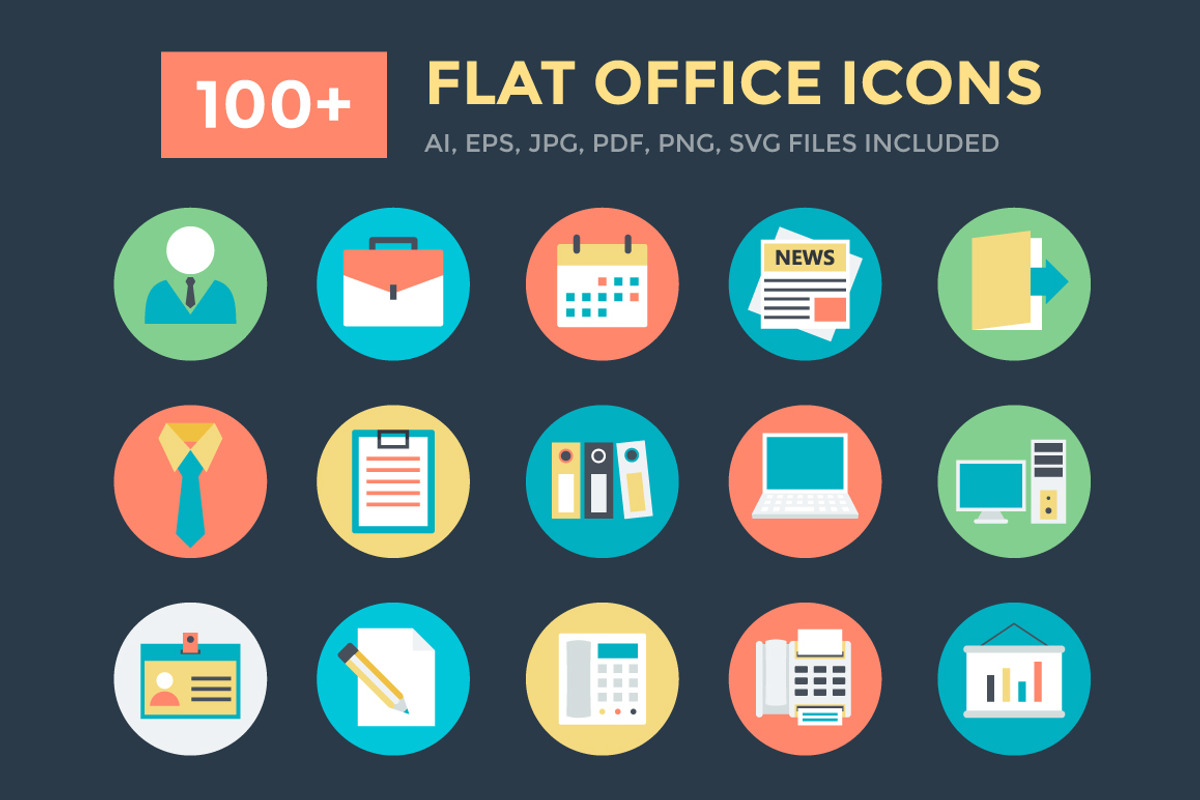 100+ Flat Office Icons, a Duotone Icon by Vectors Market (Photo 1 of 4)