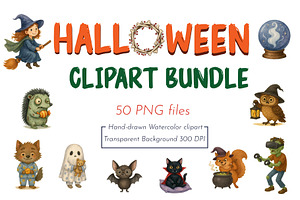 Watercolor Halloween Clipart Bundle