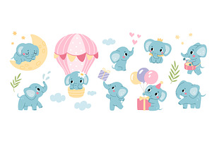 Cute elephant character. Funny baby, an Animal Illustration by YummyBuum
