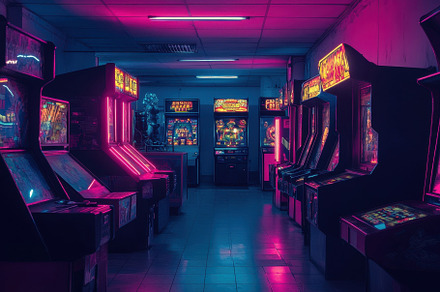 Brightly lit vintage arcade games cr, a Photo by Iftikhar Alam