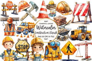 Watercolor Construction Clipart, an Illustration by OK Design