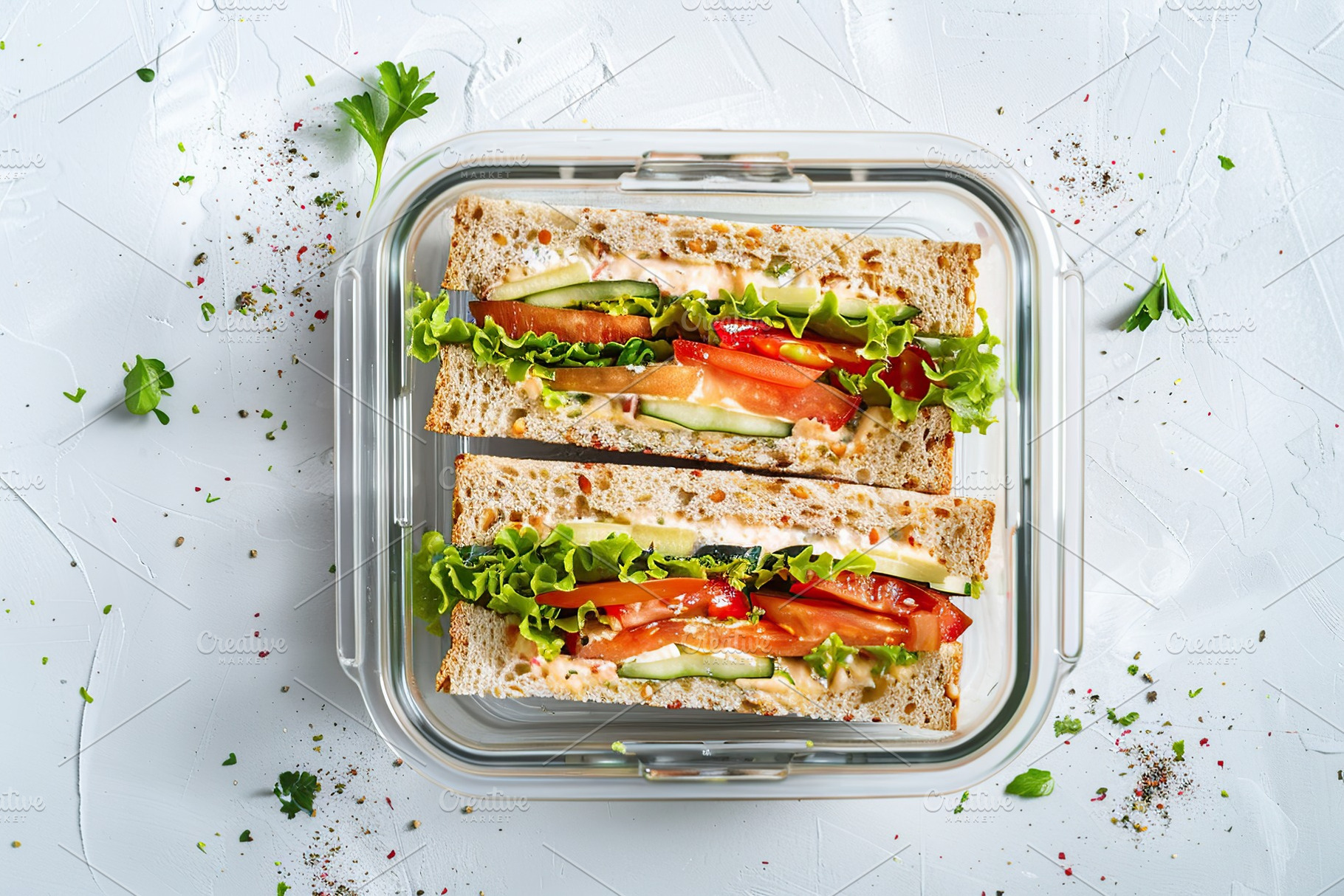 School lunch box with tasty sandwich on the table, a Food & Drink Photo by AlyaAnd