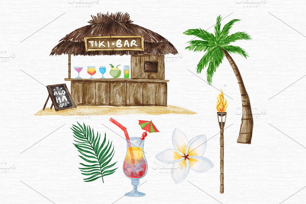 Watercolor Tropical Luau Set, an Illustration by MiracleArtAndDesign (Photo 3 of 4)
