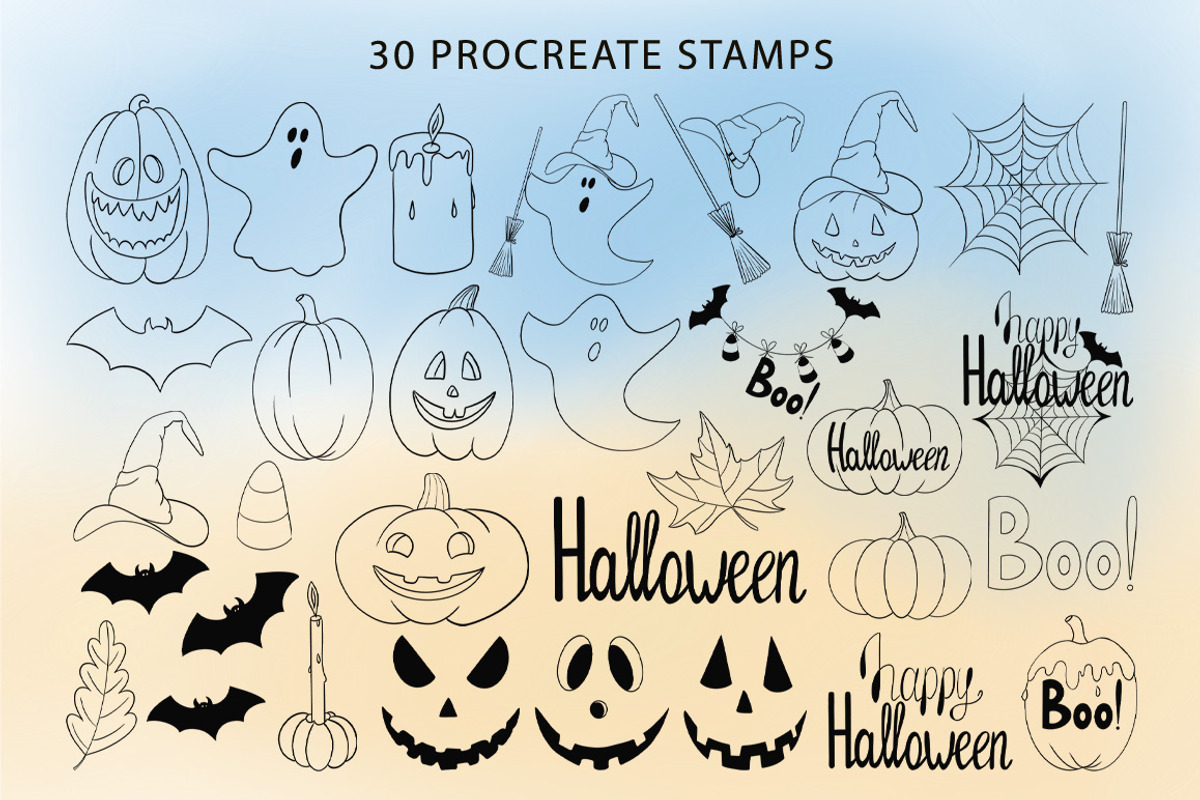 Halloween Procreate Stamps, a Brush Add-On by Mari_Caliart (Photo 2 of 7)