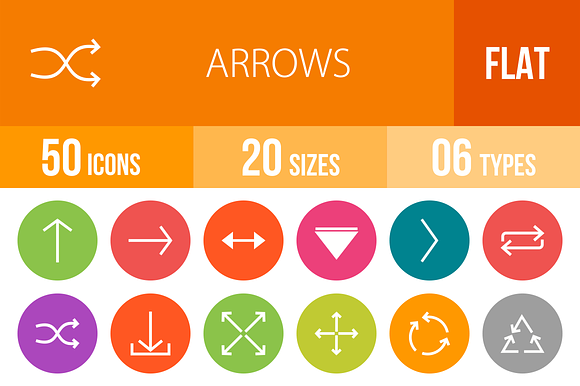 50 Arrows Flat Round Icons preview 4