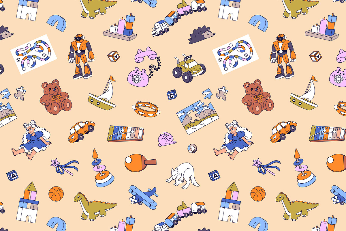 Kids toys, games set + backgrounds, an Object Illustration by PaperTrident (Photo 5 of 7)