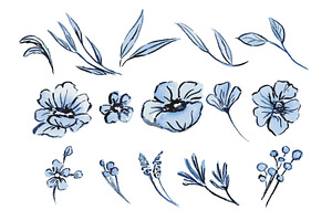 Watercolor French Blue Florals