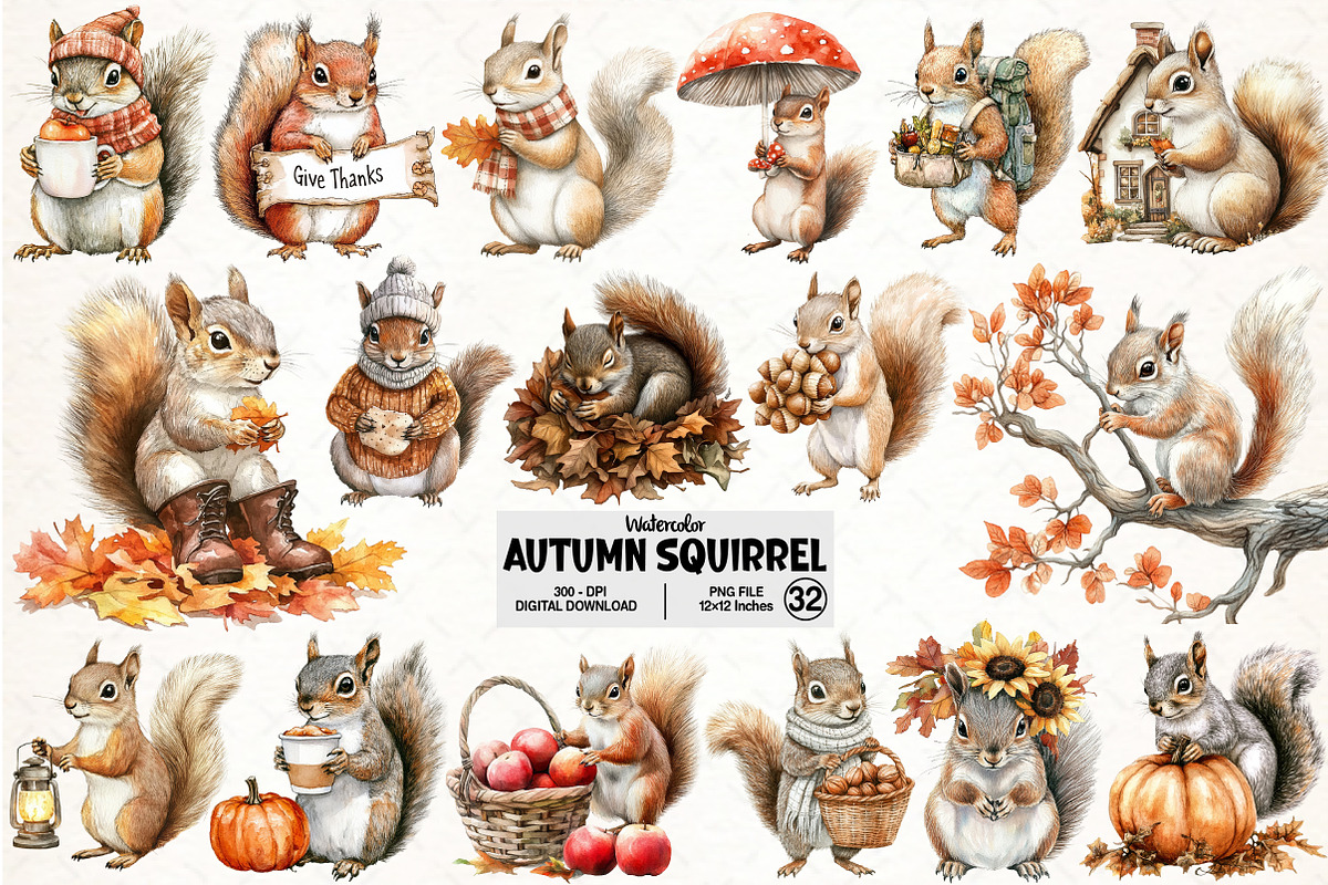 Autumn Squirrel Clipart, an Illustration by Pixels.Craft (Photo 1 of 7)