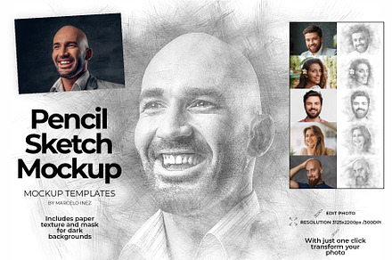 Pencil Sketch Effect Mockup Vol.2, a Pens & Pencil Mockup by Marcelo Inez