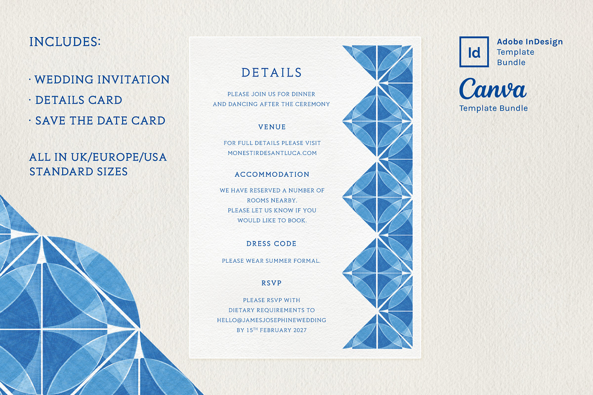 Blue Tiles Wedding Invitation Bundle, an Invitation Template by Wedding Whippet (Photo 5 of 10)