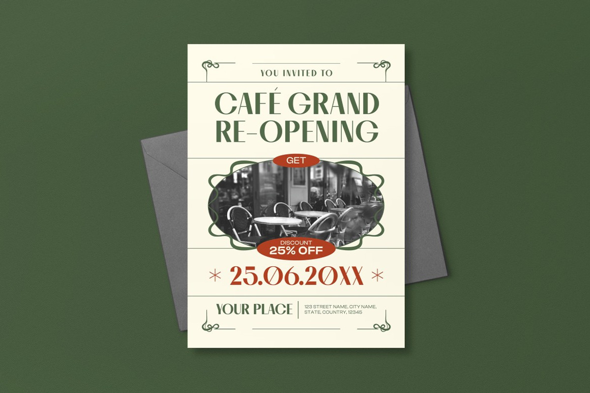 Cafe Grand Re Opening Invitation, an Invitation Template by graphicook (Photo 3 of 3)