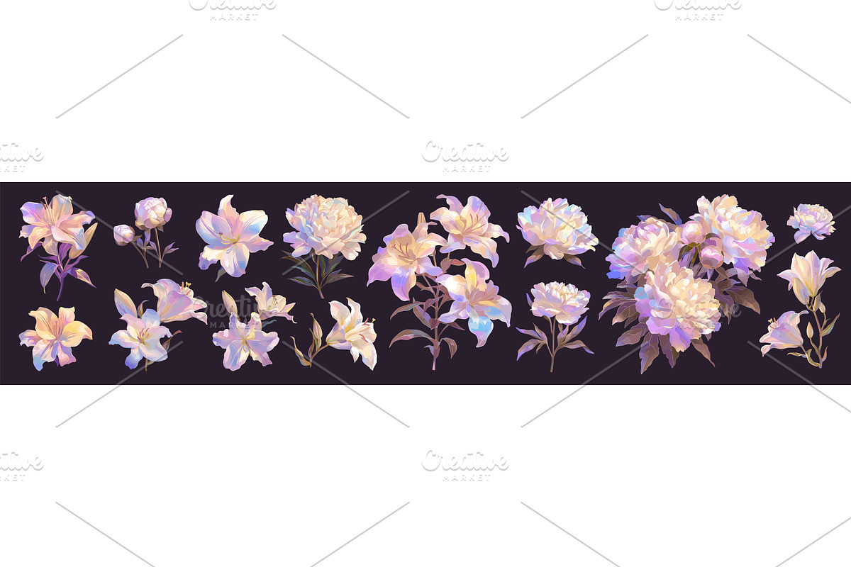 Lily peonies set. White lily peony, an Illustration by Stock-Smart-Start