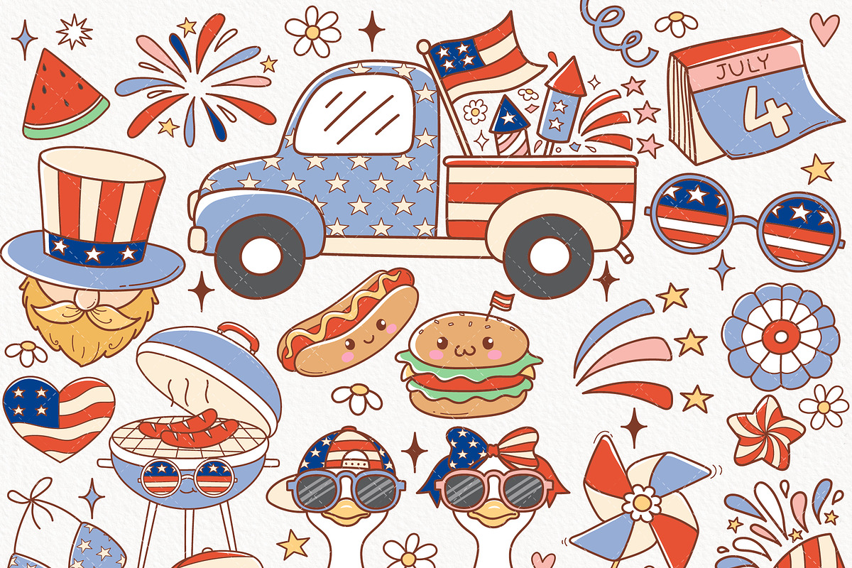 4th of July Clipart, Retro 4th july, a Decorative Illustration by TitaLivingArt (Photo 2 of 9)