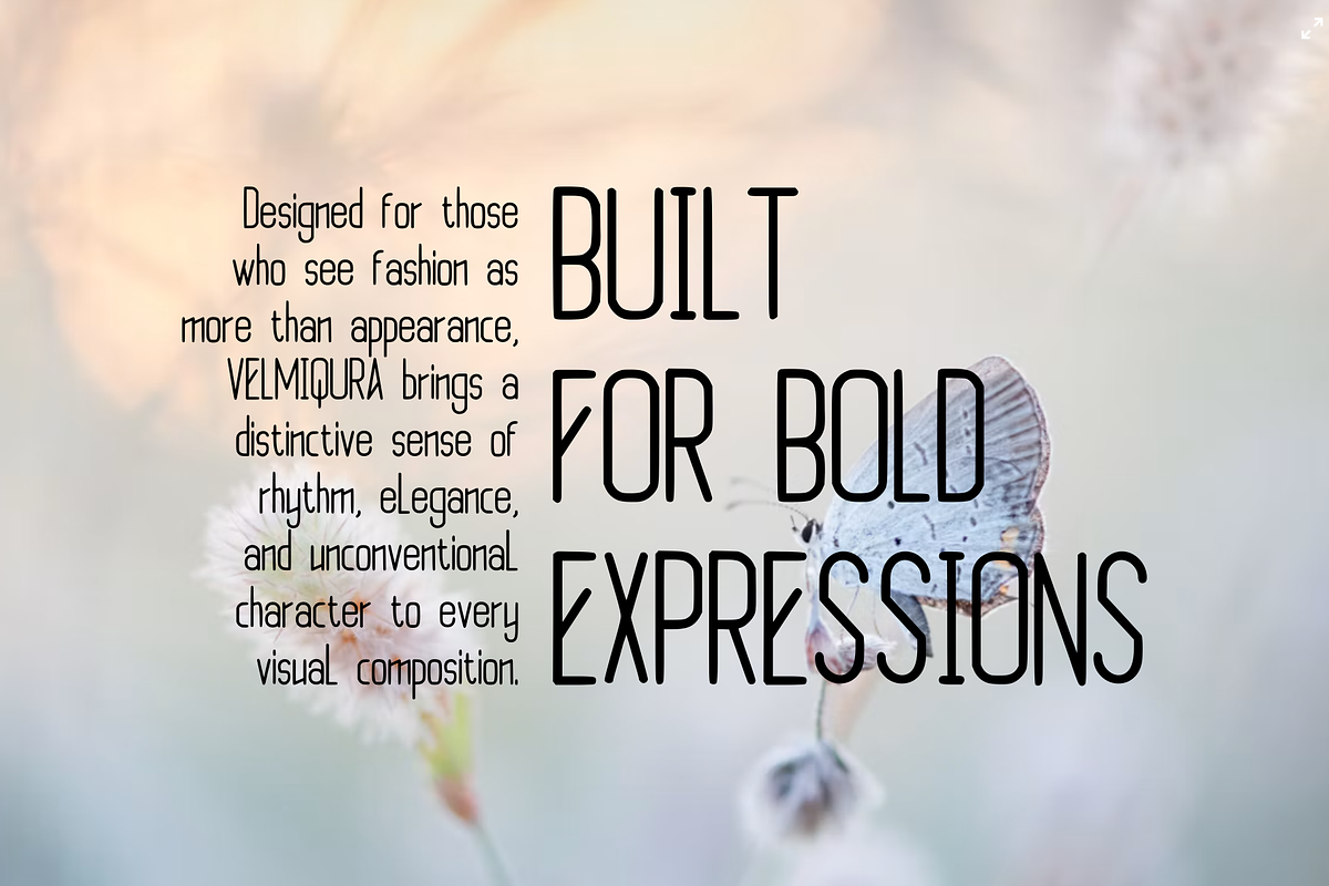 Velmiqura Modern Experimental, a Sans Serif Font by idealistudio (Photo 3 of 5)
