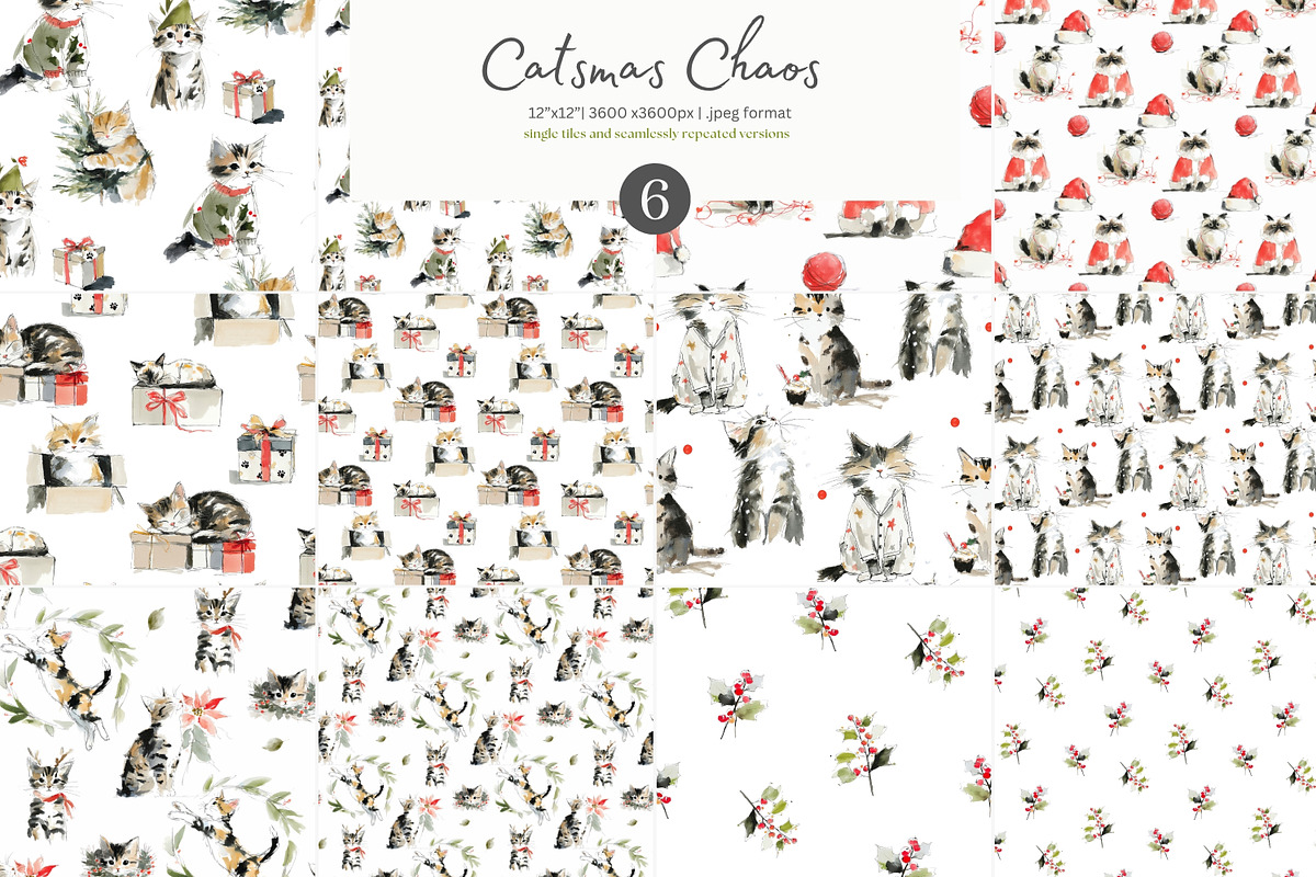 Christmas cats seamless pattern set, a Pattern Graphic by Patishop Art (Photo 1 of 9)