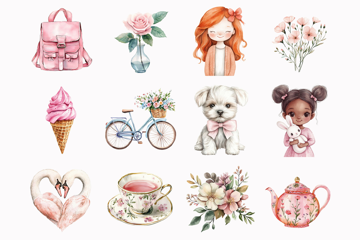Watercolor Little Coquette Clipart, an Illustration by Design Market (Photo 3 of 4)