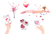 Valentines day watercolor clipart, an Illustration by masha gross (Thumbnail 1 of 5)