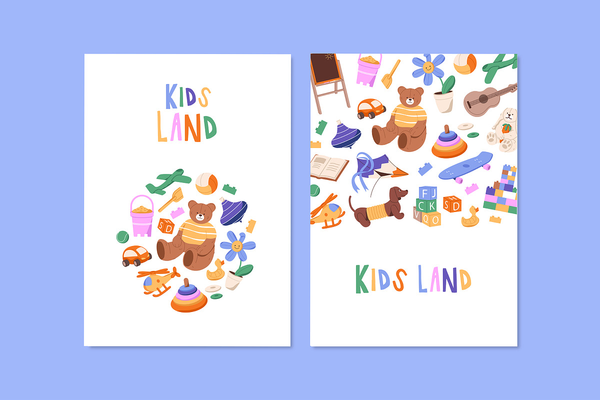 Cute kids toys set + backgrounds, an Object Illustration by PaperTrident (Photo 7 of 12)