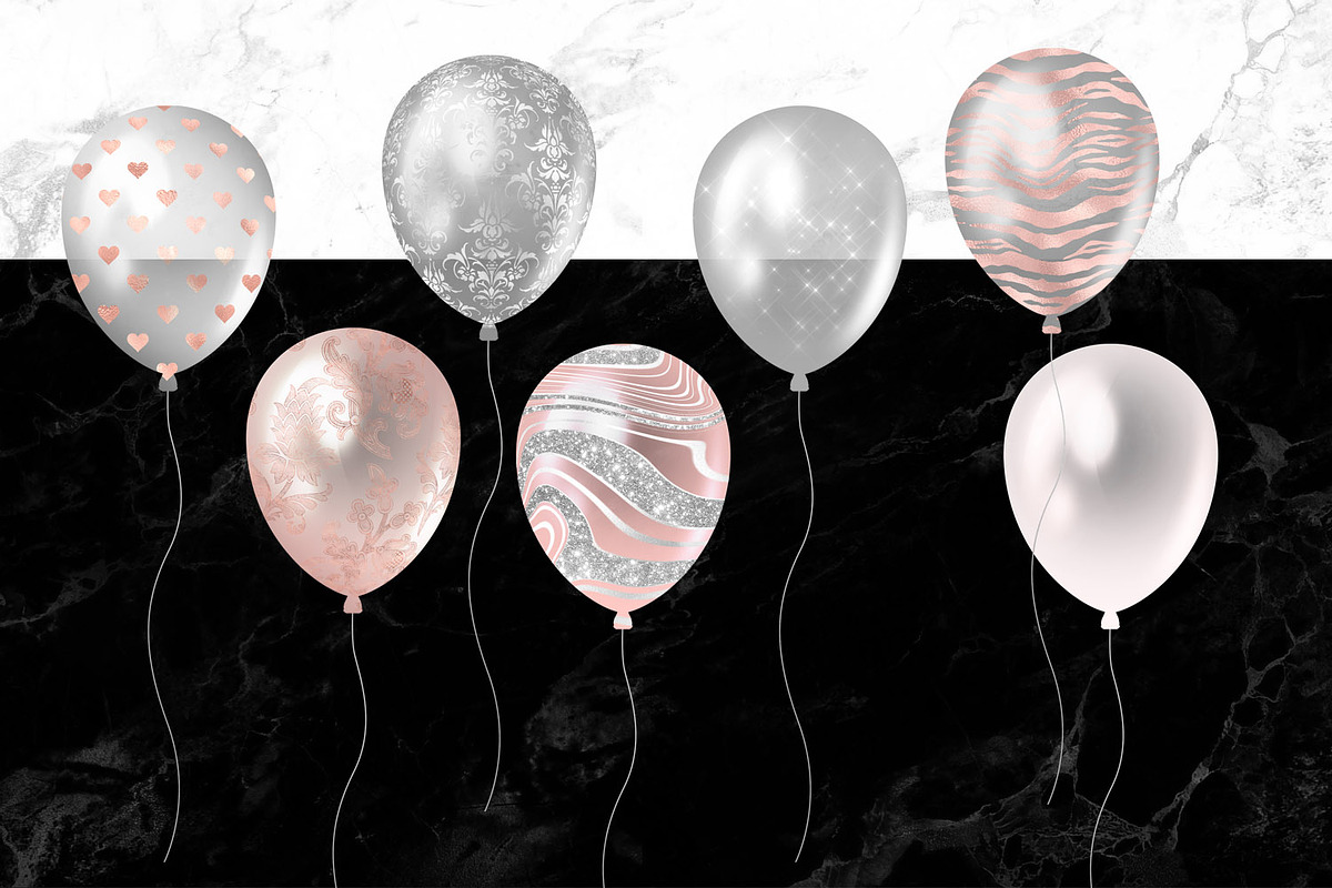 Blush and Silver Balloons Clipart, an Illustration by Digital Curio