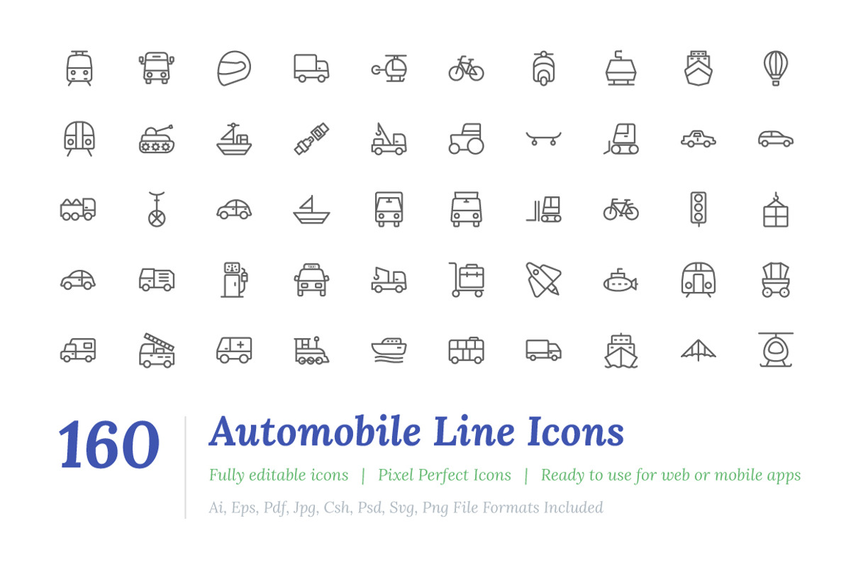 160 Automobile Line Icons, an Outline Icon by Vectors Market (Photo 1 of 3)