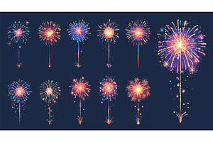 Set of bright colored fireworks in, an Object Illustration by LadadikArt