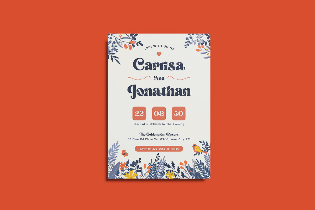 Orangero Floral Wedding Invitation, an Invitation Template by iDoodle Studio (Photo 4 of 4)