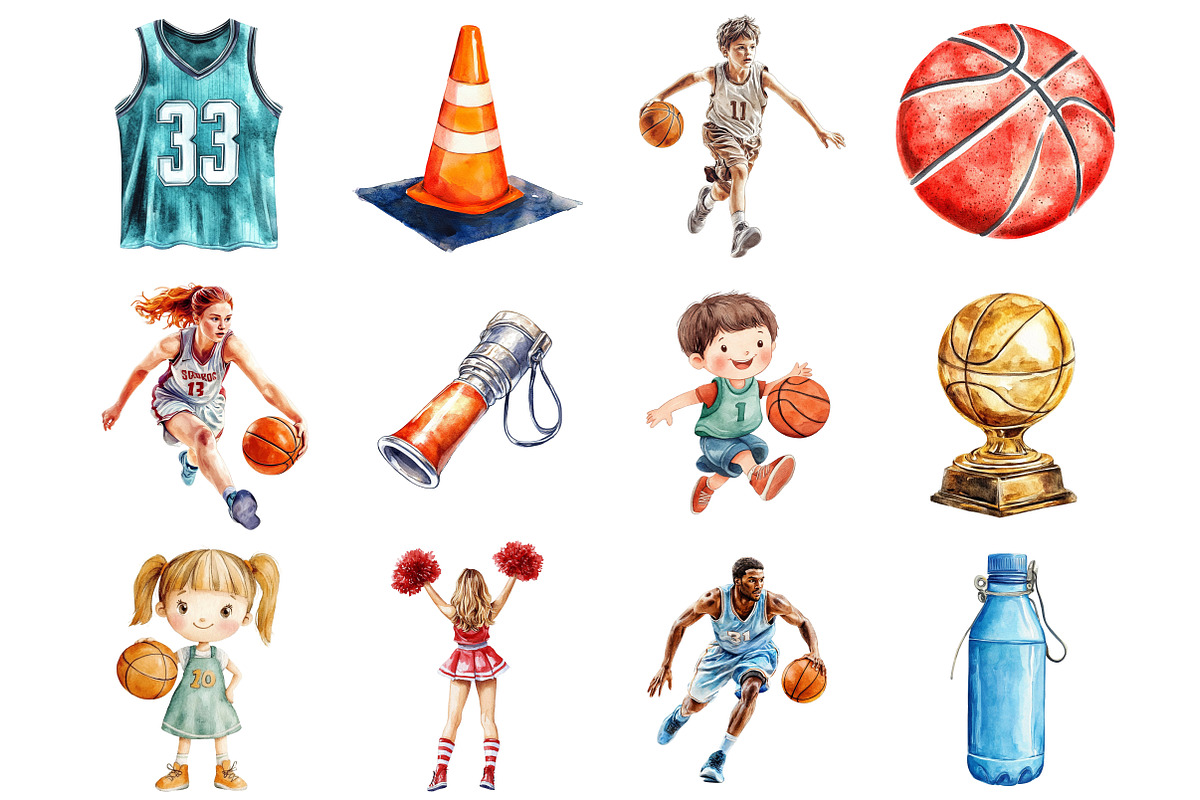 Watercolor Basketball Kids Clipart, a Seasonal Illustration by Design Market (Photo 5 of 5)