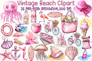 Vintage Beach Clipart, an Illustration by Sublimation Artist
