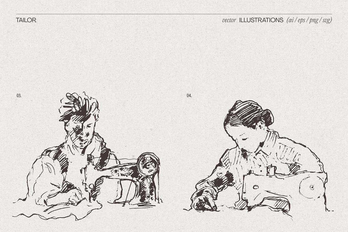 Artisan Tailor Sketch Illustrations, a Person Illustration by TheMountBirdStudio (Photo 5 of 6)