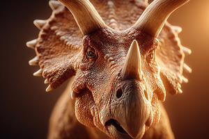 Majestic Triceratops portrait showcasing intricate details and dynamic lighting, a Photo by AlyaAnd