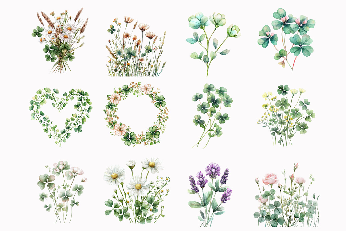 Watercolor Lucky Fields Floral Clipa, an Illustration by Design Market (Photo 3 of 4)
