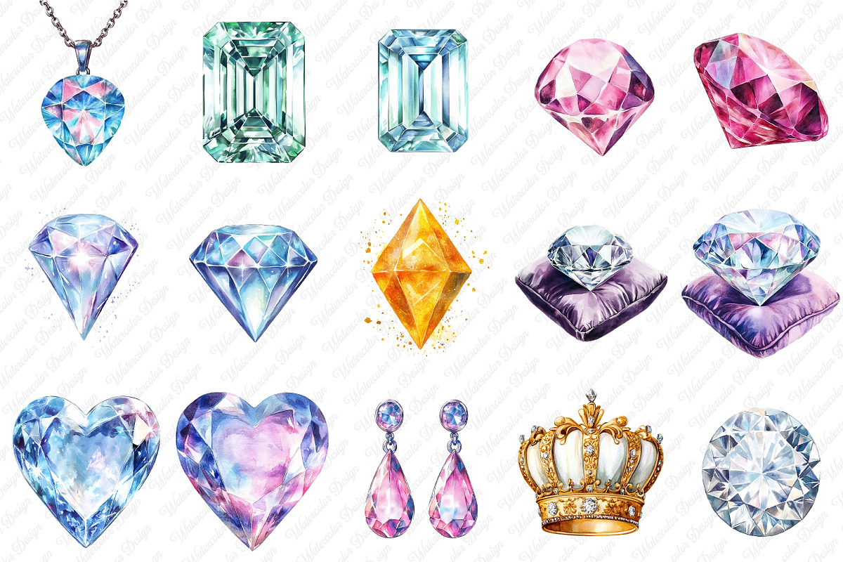 Luxury Diamond ClipArt, an Illustration by Watercolor design (Photo 2 of 12)