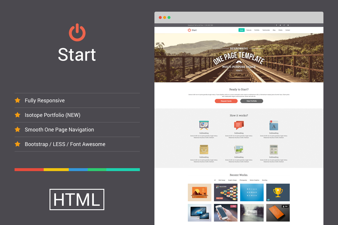 Start  Responsive One Page Template by Yoarts  Creative Market