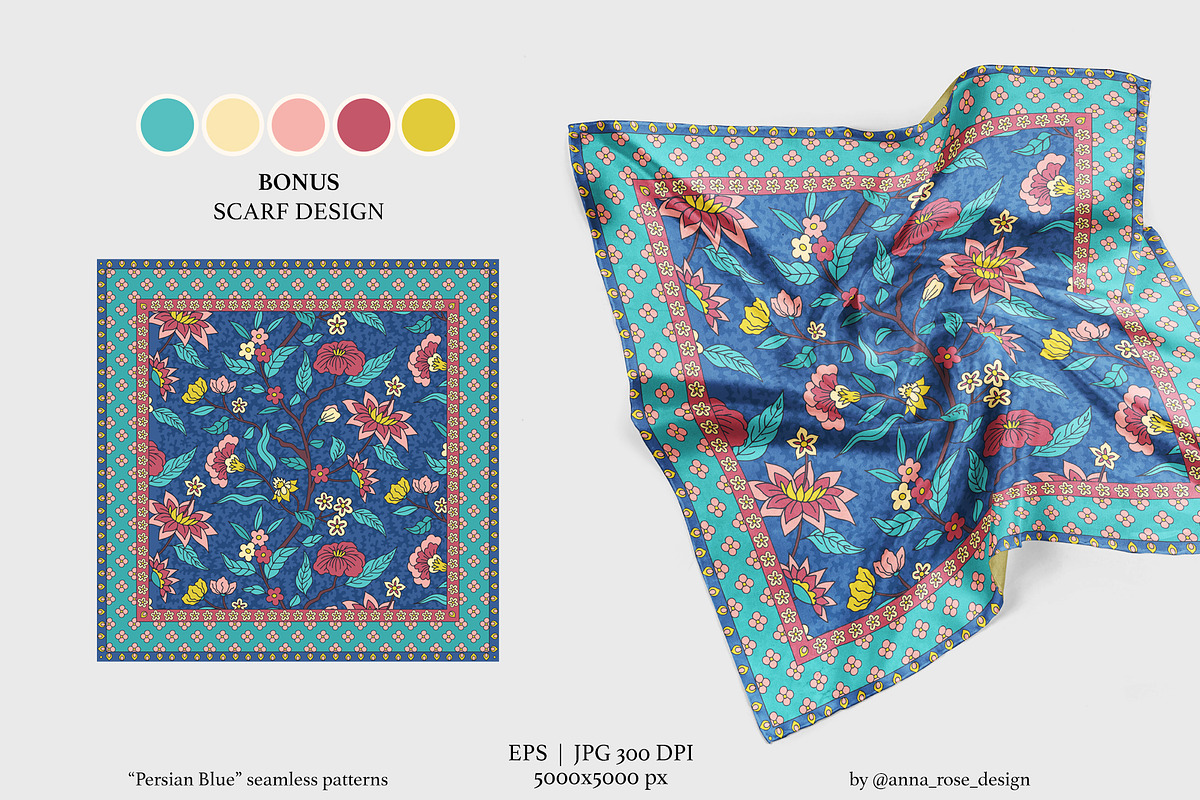 Persian Blue Chintz Floral Patterns, a Pattern Graphic by Rose Design (Photo 5 of 7)