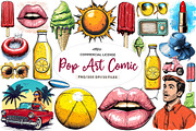 Retro Pop Art Comic Summer Clipart, an Illustration by CreationArt (Thumbnail 1 of 5)