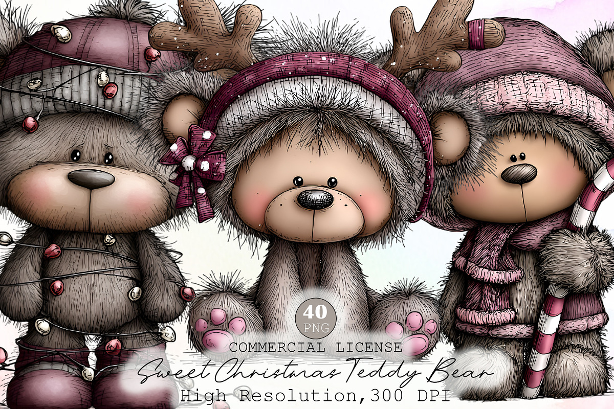 Sweet Christmas Teddy Bear Clipart, an Animal Illustration by Sublimation Artist (Photo 1 of 6)