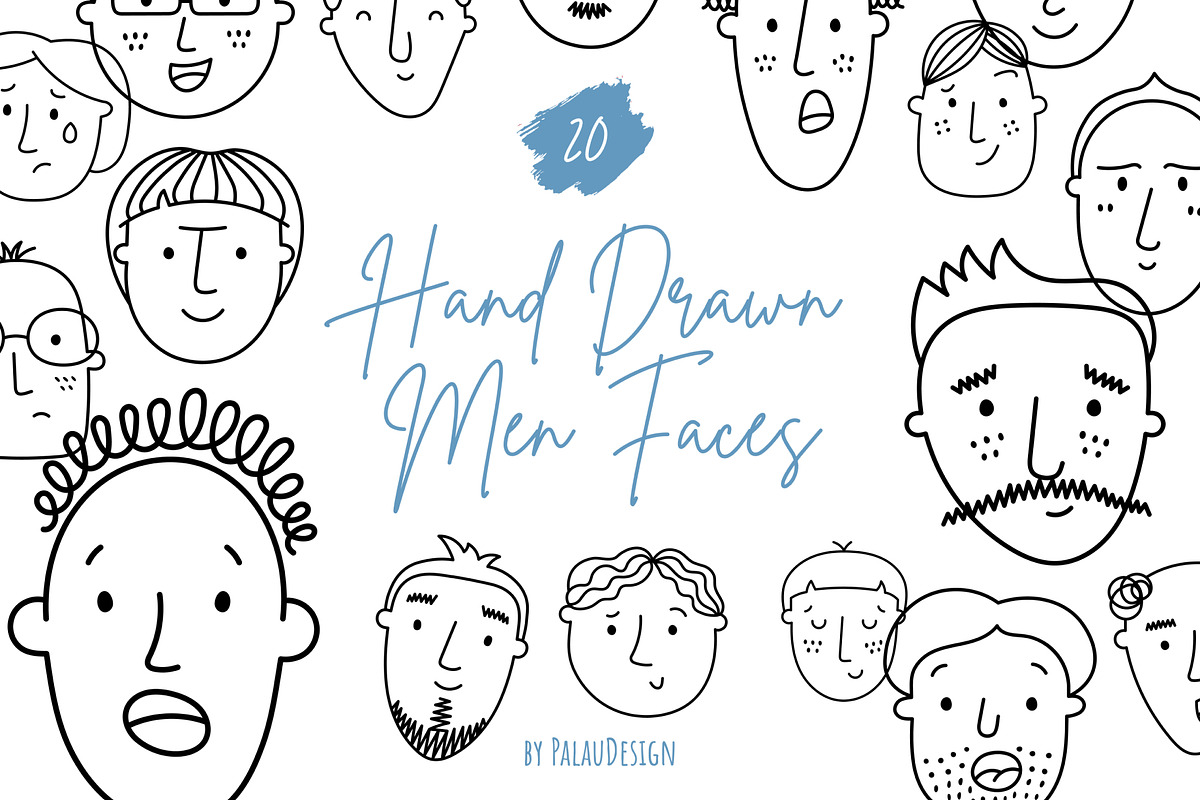 Hand Drawn Men Faces, a Person Illustration by Palau (Photo 1 of 8)