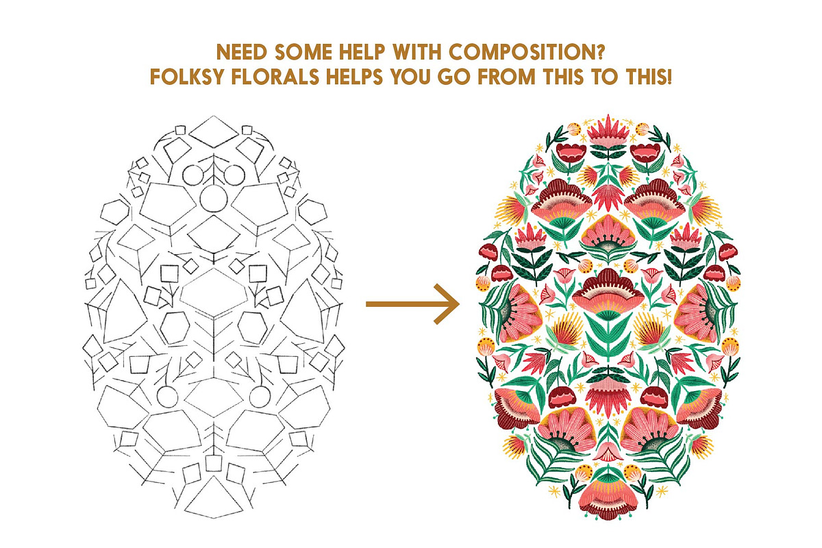 Folksy Florals Drawing Templates, an Illustration by On the Mark Designs (Photo 2 of 15)