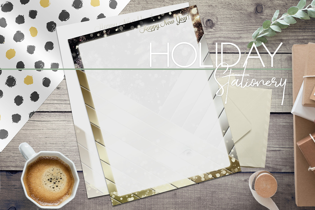 SilverGold Fireworks Stationery, a Stationery Template by Essqué Productions