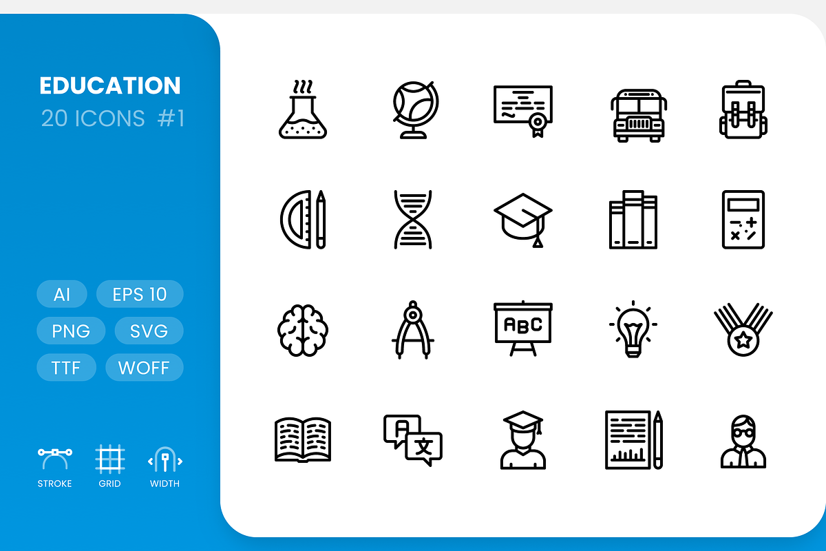 Education Line Icons, an Outline Icon by RudenkoArts (Photo 1 of 4)