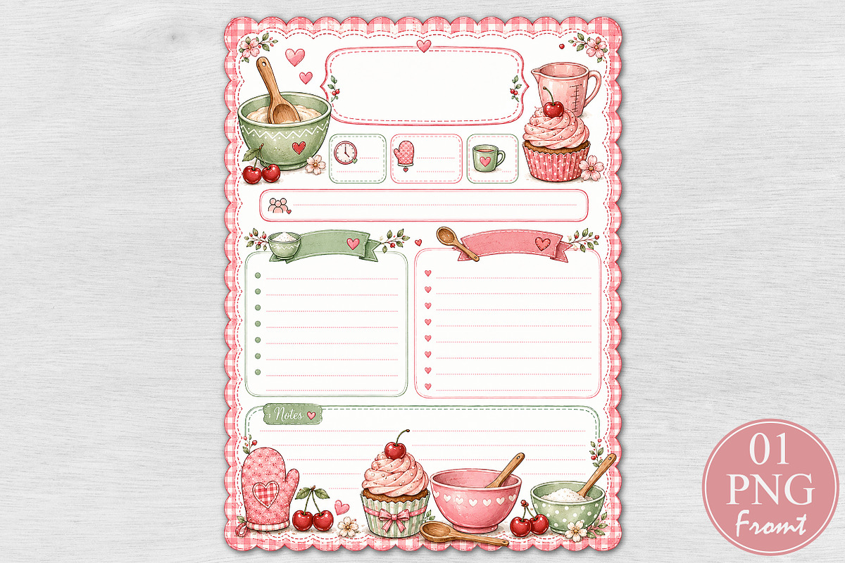 Cherry Cupcake Recipe Card PNG, a Seasonal Illustration by Rose Art (Photo 1 of 3)